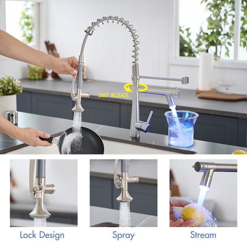 AIMADI Pull Down Kitchen Faucet with Sprayer,Commercial Single Handle Stainless Steel Brushed Nickel Kitchen Sink Faucet with LED Light - Image 4